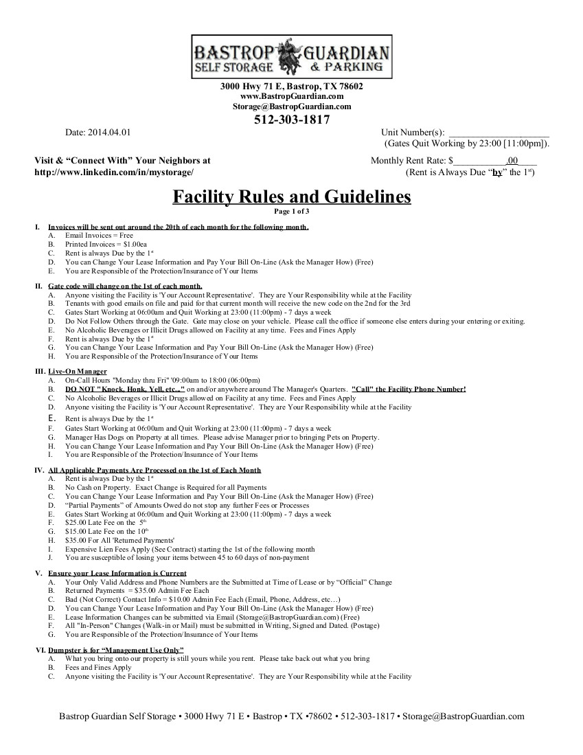 Download and Print Our Bastrop Guardian Storage Facility Rules and Guidelines